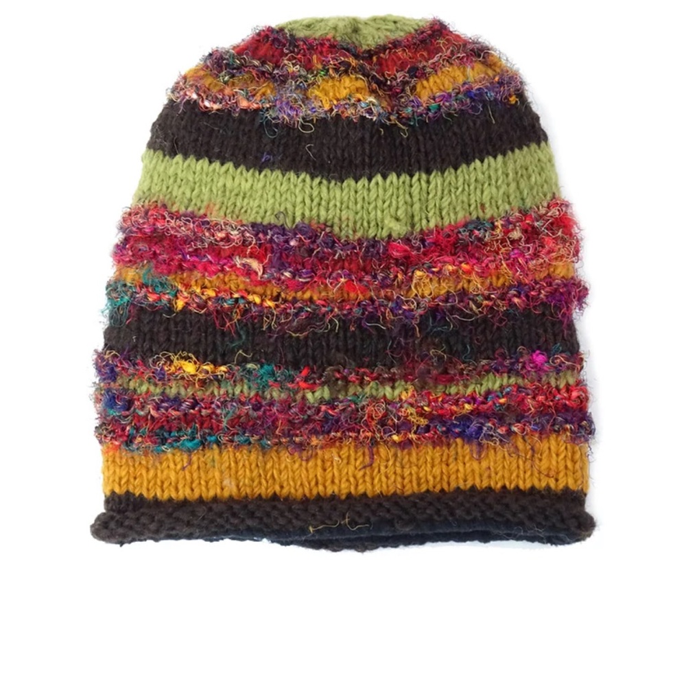 Zig zag Colorful slouchy Knit wool and silk Beanie - Picture 1 of 10
